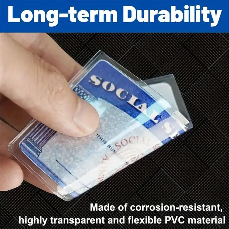 Transparent PVC ID card holder for social security and student bus cards, size 9.7cm by 5.9cm.