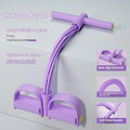 Portable waist slimming belt connected to two foot pedals and a hand puller with elastic ropes for home fitness toning.