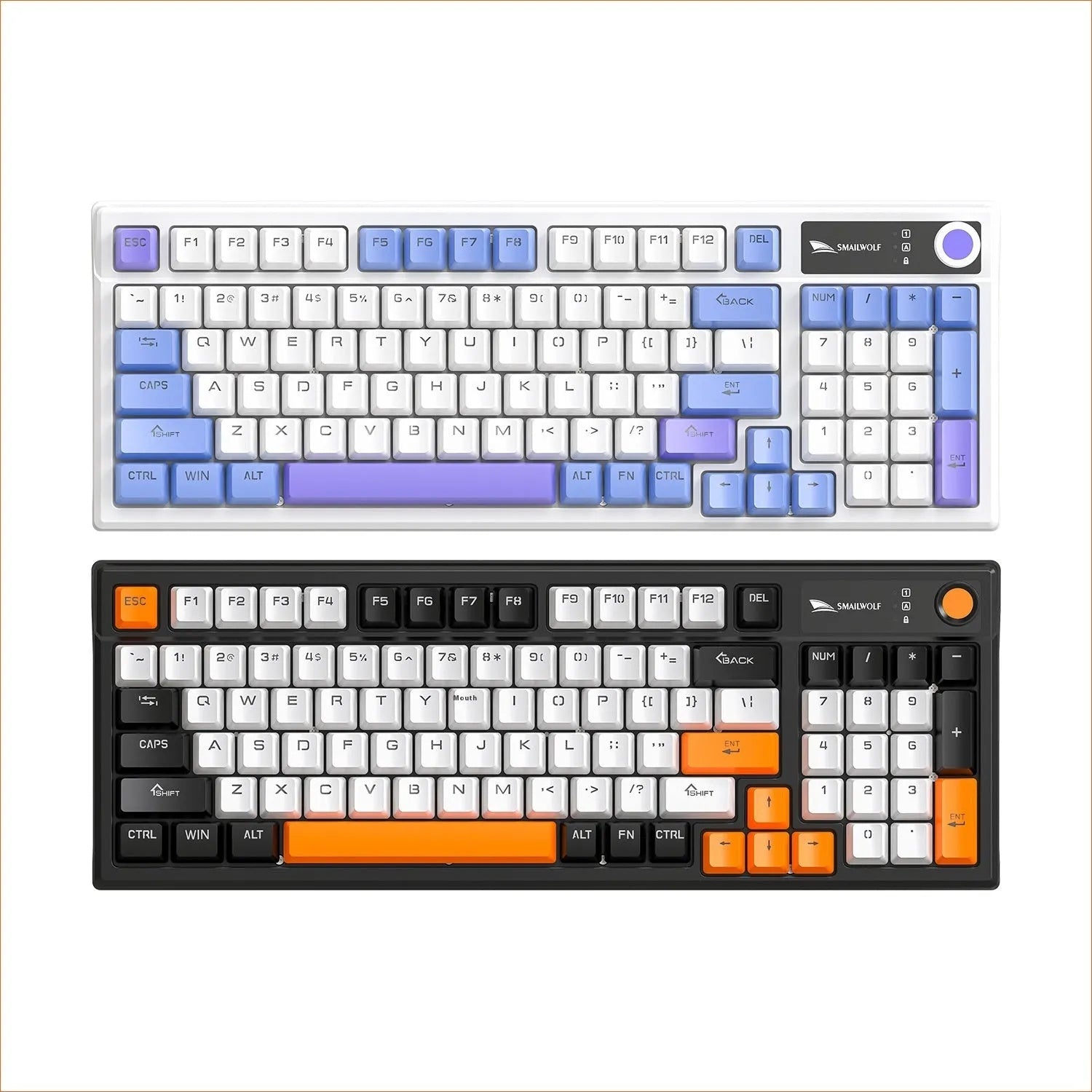 SK15 wired mechanical gaming keyboard with control knob in Autumn Water Blue colour on desk beside laptop