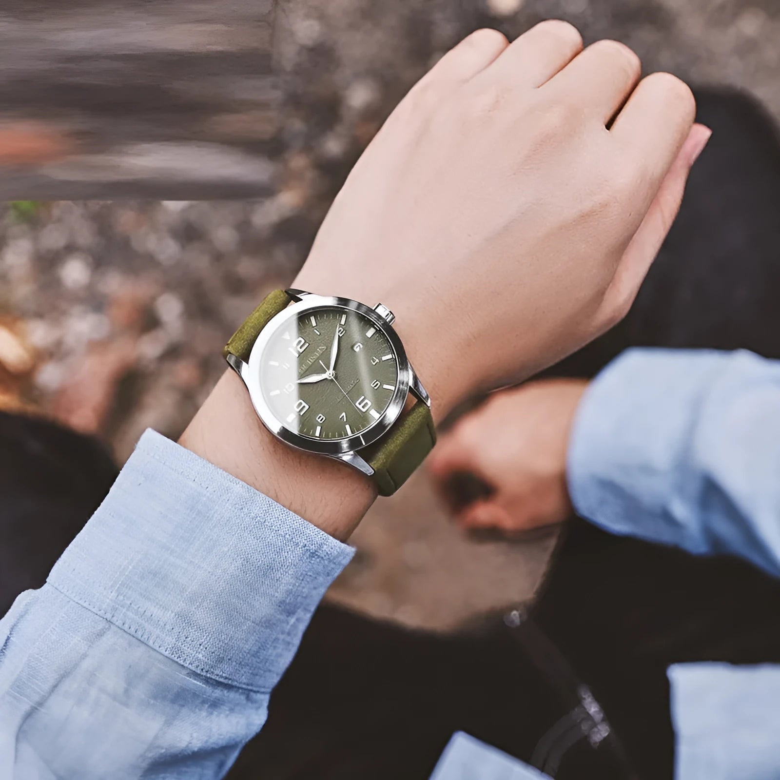 Casual business retro automatic mechanical watch with leather strap and 12mm thickness
