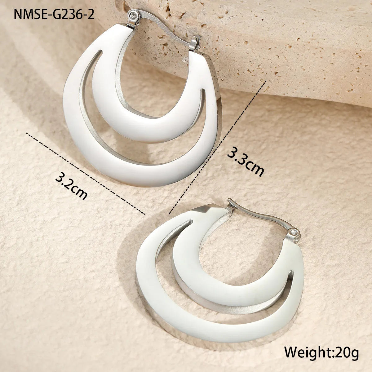 Geometric gold plated French earrings with round elements on stainless steel base