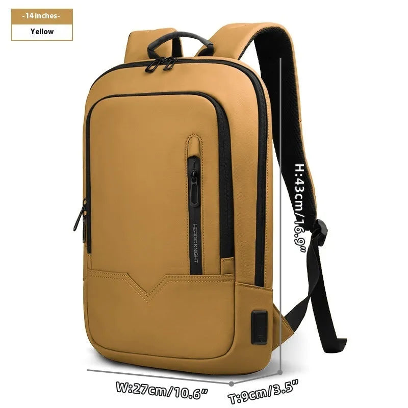 Lightweight polyester laptop backpack with USB charging port in olive green colour