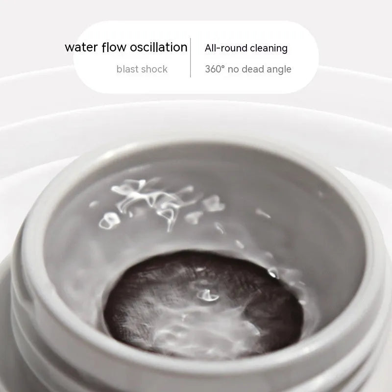 Automatic ultrasonic glasses cleaning machine in blue, a handheld plastic device for contact lenses.