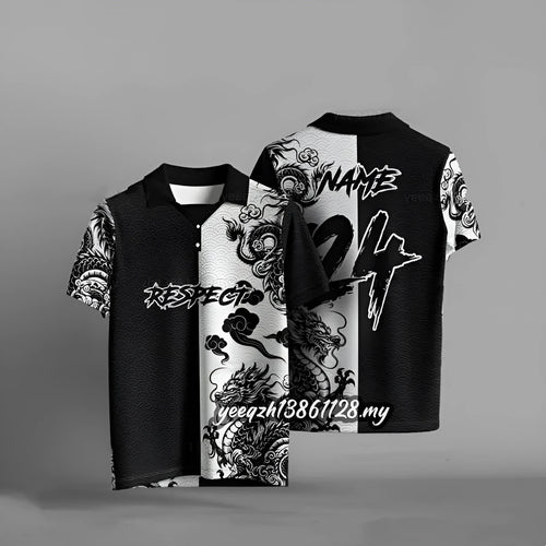 Black loose fit men's t-shirt with 3D digital printed graphic design on the front.