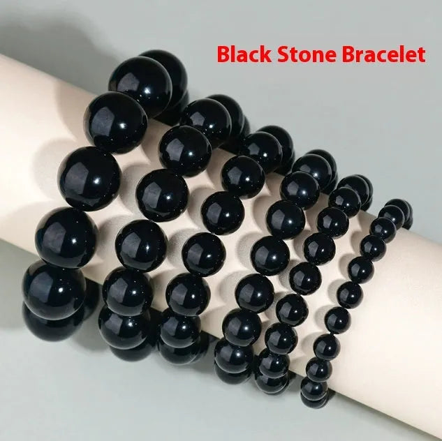Hand-woven round obsidian crystal couple bracelet set showing ethnic-style design with multiple bead size options
