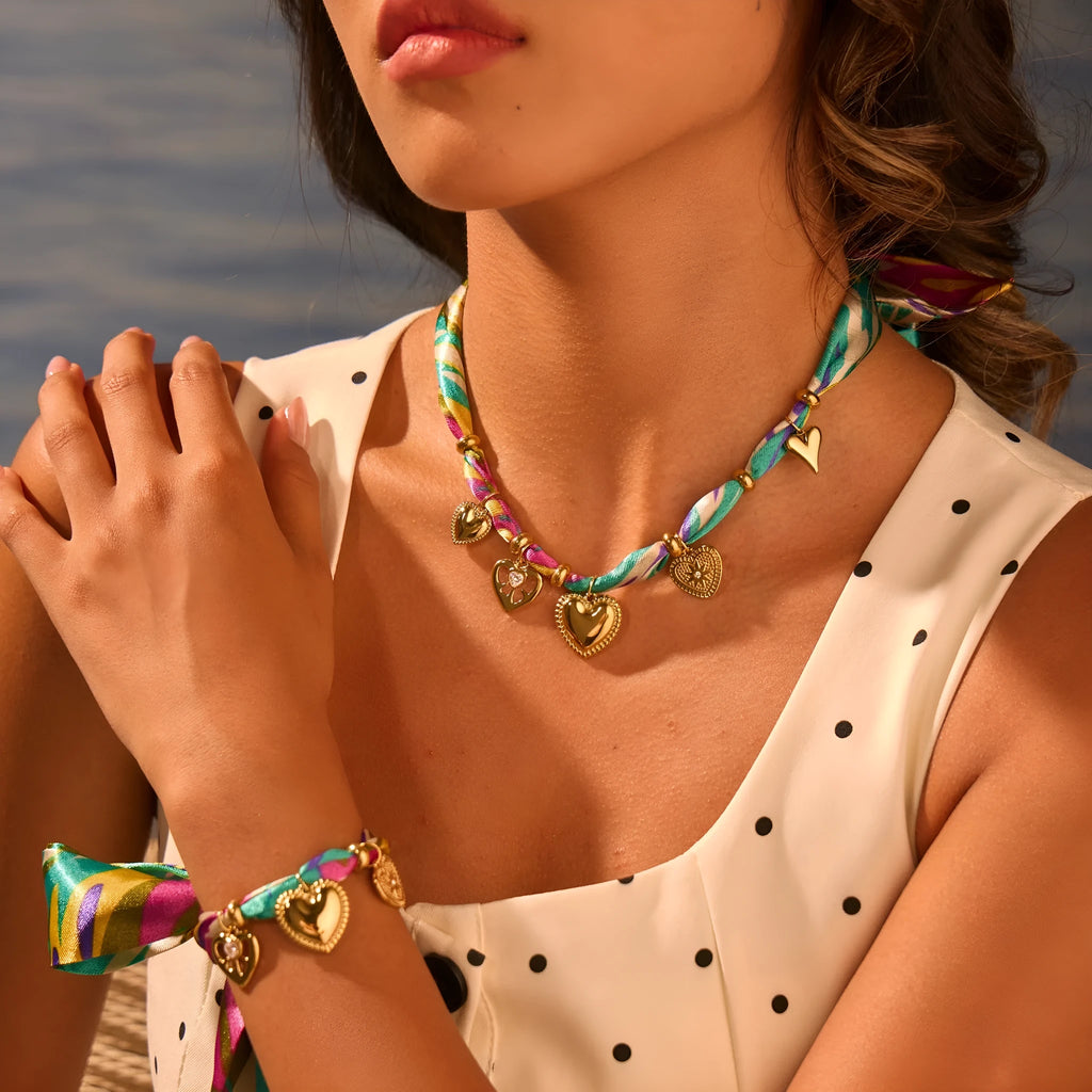 Stainless steel geometric jewellery with electroplated finish and adjustable chain