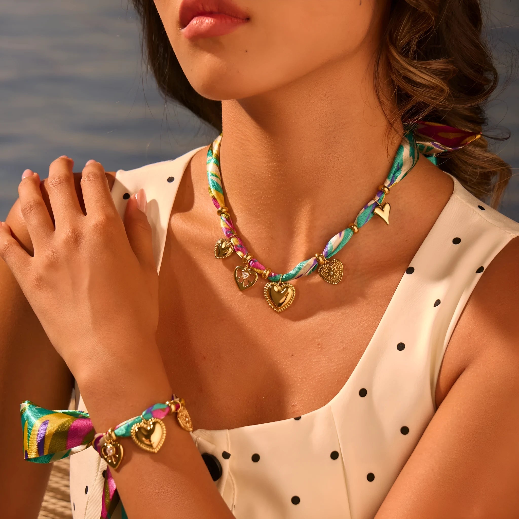 Stainless steel geometric jewellery with electroplated finish and adjustable chain