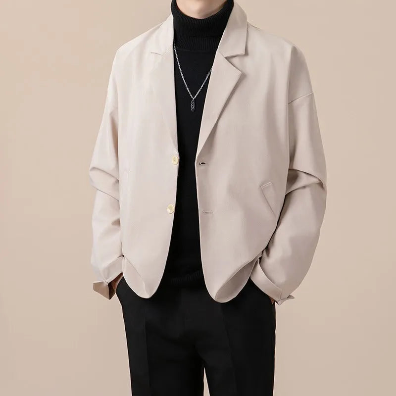 Casual loose fit suit jacket in chemical fibre blend fabric available in four colours