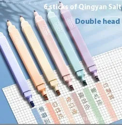 Set of double-ended fluorescent marker pens showing fine fibre tip and broad chisel tip ends