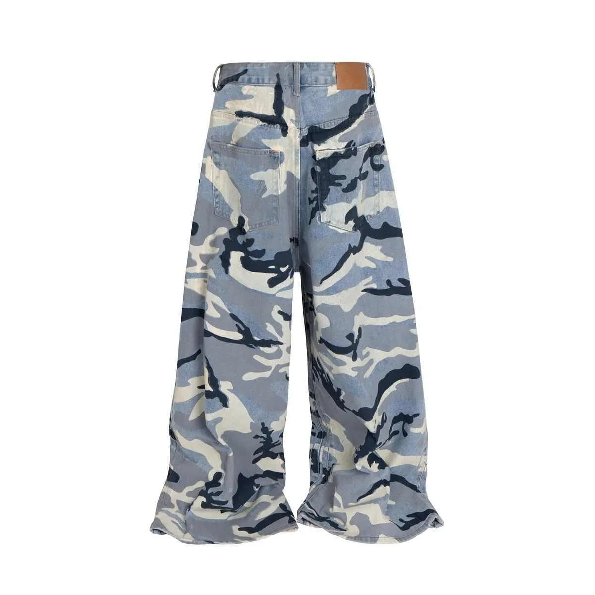 Snow camouflage blue jeans with loose fit and micro-elastic stretch fabric