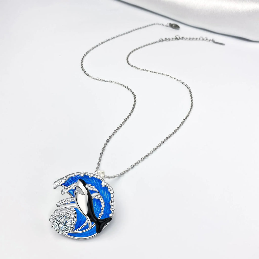 Women's shark necklace with copper pendant and cross chain style, adjustable 41-50cm length