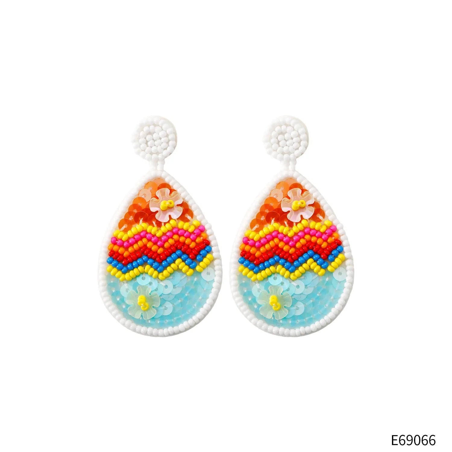Hand-woven geometric beaded earrings in literary retro style with rainbow pattern, 6.7cm