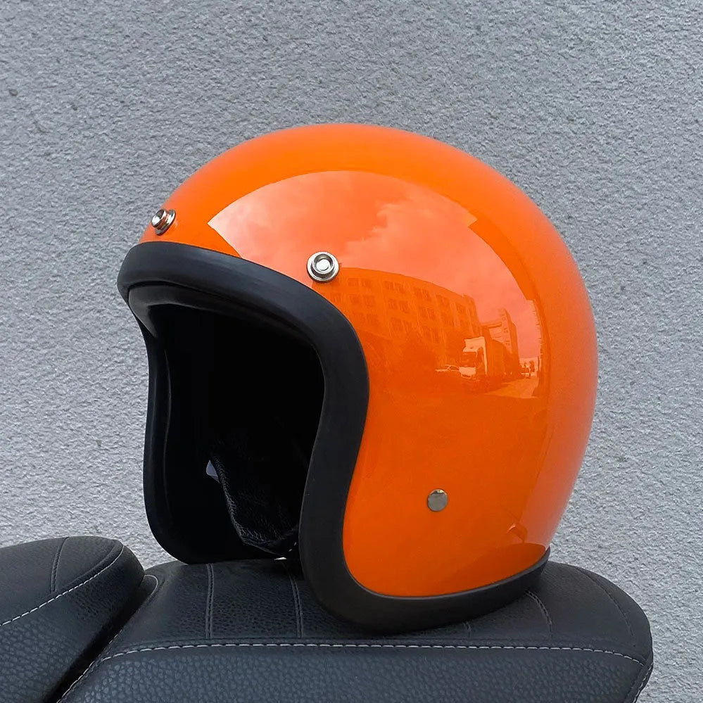 FRP retro half motorcycle helmet shown in various colours for electric bike commuting