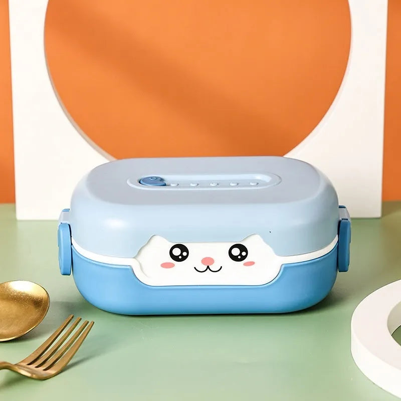 Square divided plastic lunch box with cartoon design in three colour options
