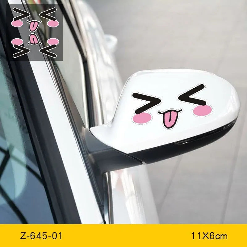 Pair of reflective cartoon car stickers with cute eyes design for vehicle personalisation