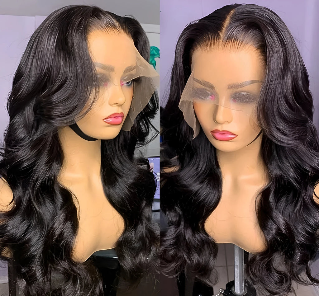 Body wave lace front wig with 13x4 lace closure, real human hair, medium length body wave style