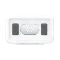 Bathroom waterproof phone case in Crescent White showing sealed touch screen and anti-fog window mounted on a tiled wall