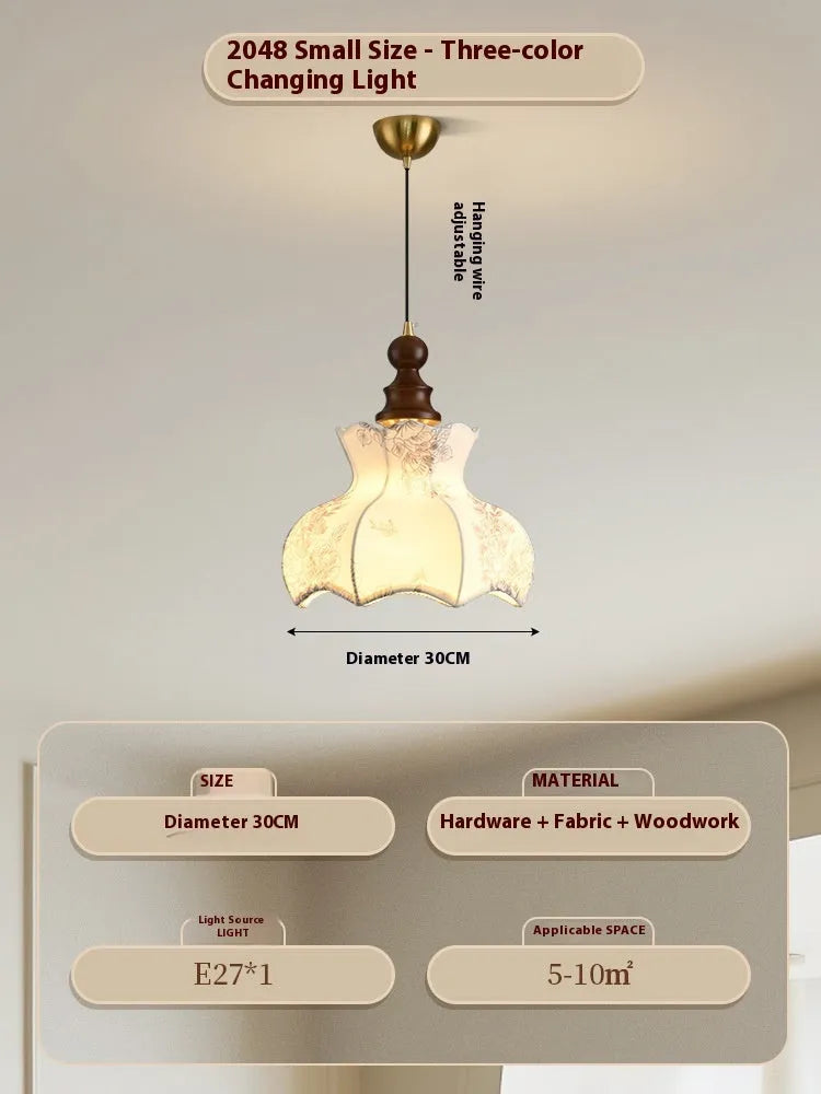 French style retro adjustable dining room chandelier with hardware wood frame and fabric shades
