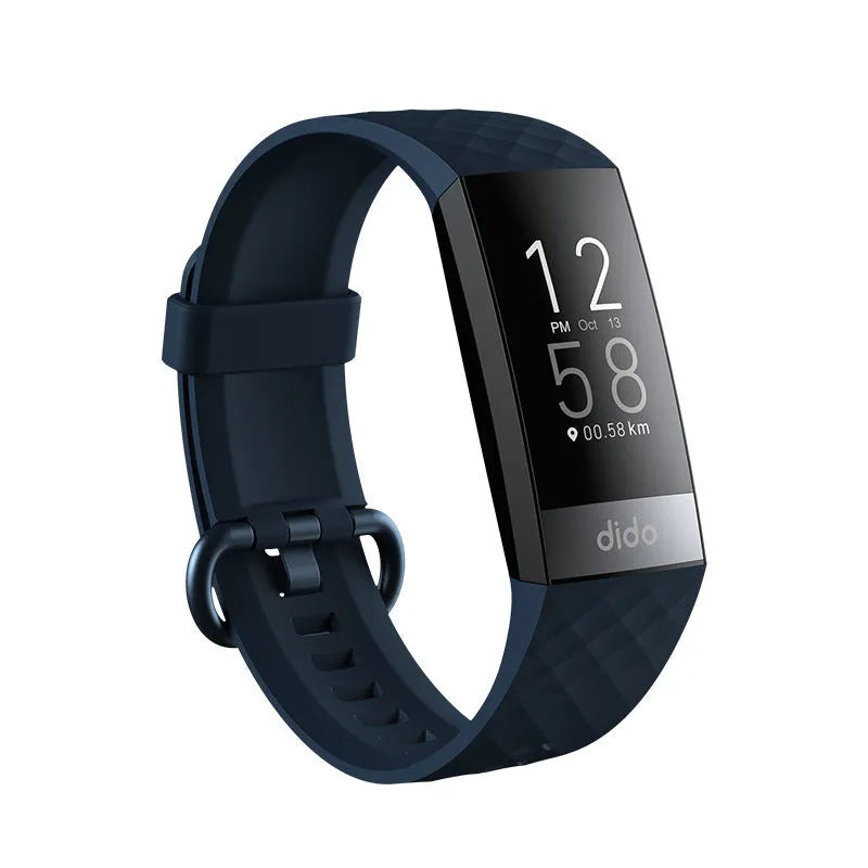 Black smart health bracelet with blood pressure and ECG monitoring on wrist showing 1.1-inch display screen