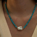 Natural baroque pearl and turquoise necklace with handmade finish