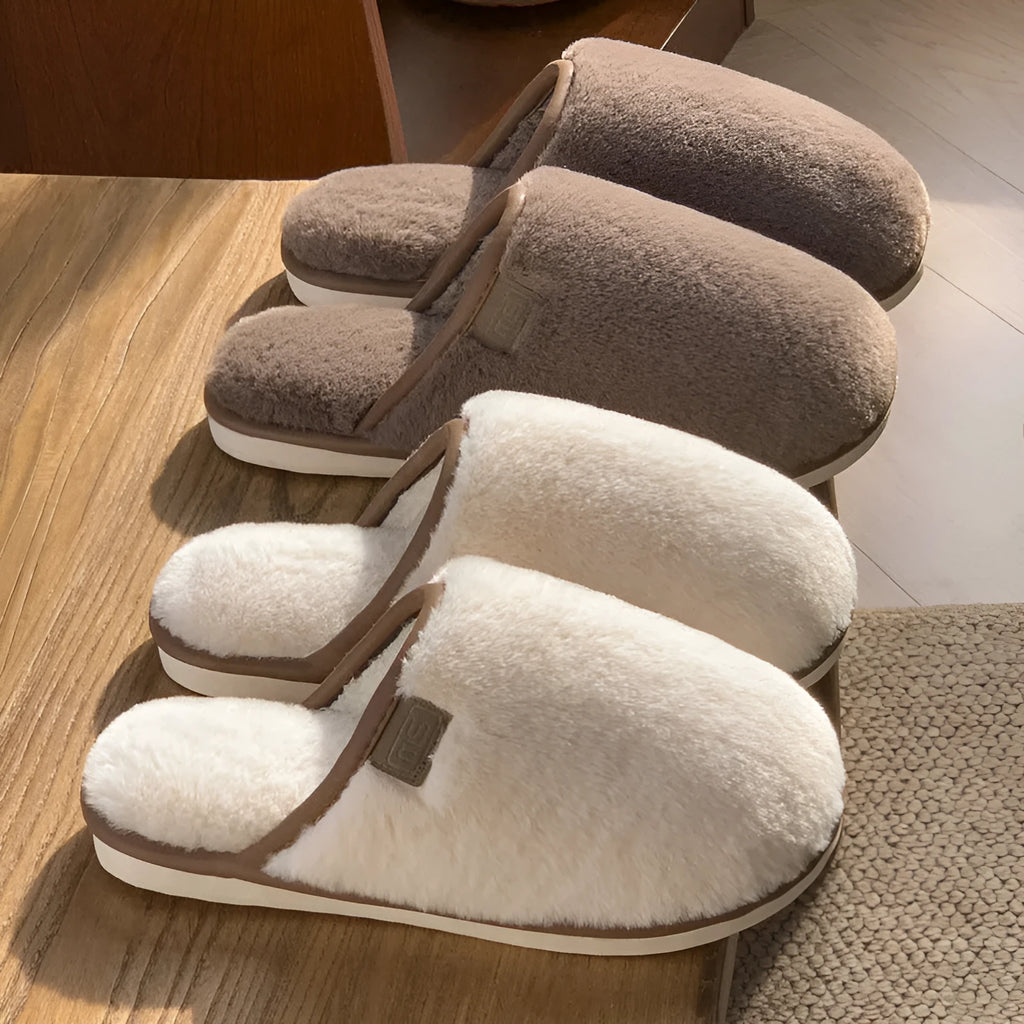 PVC winter plush slippers in solid colour with non-slip sole for indoor home use