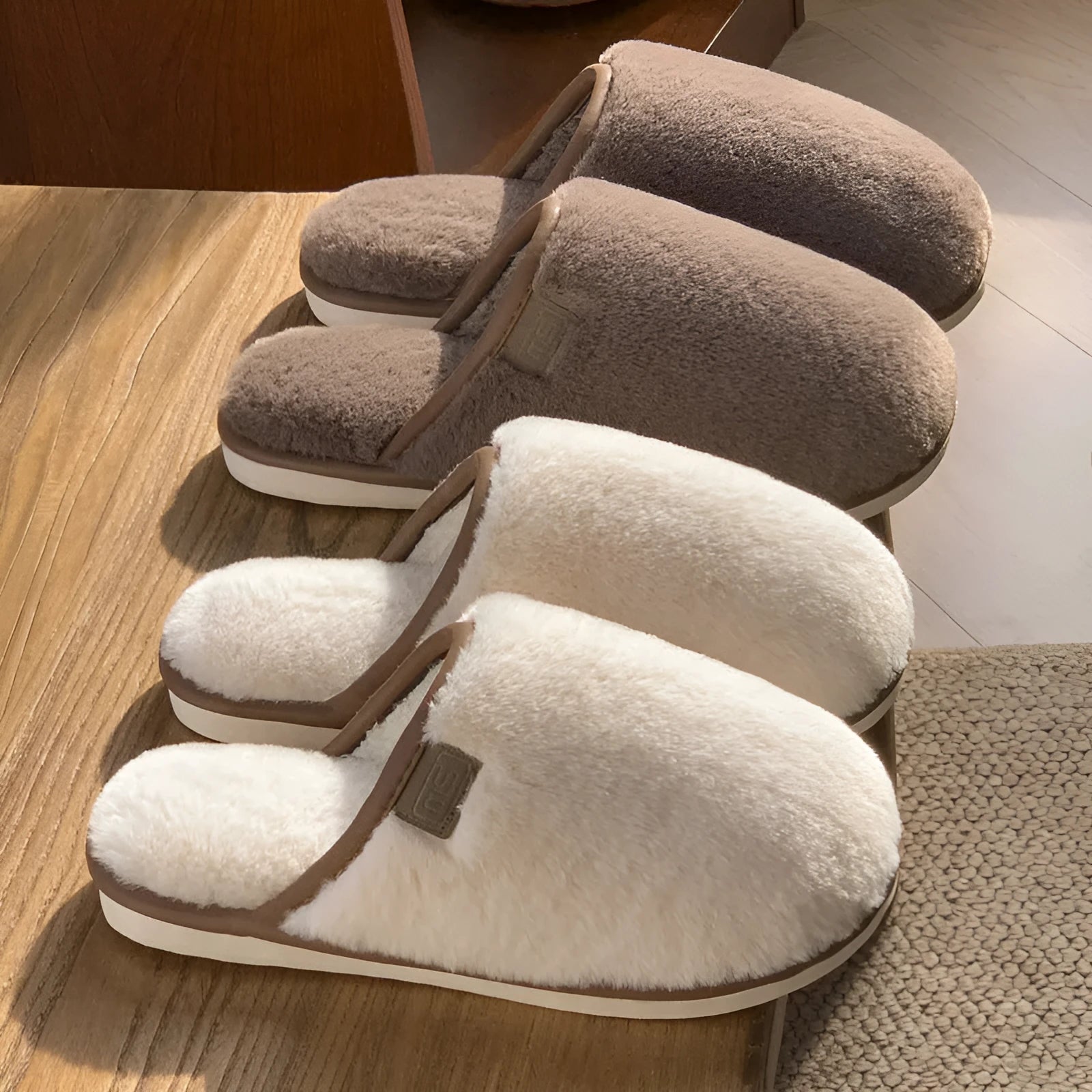 PVC winter plush slippers in solid colour with non-slip sole for indoor home use