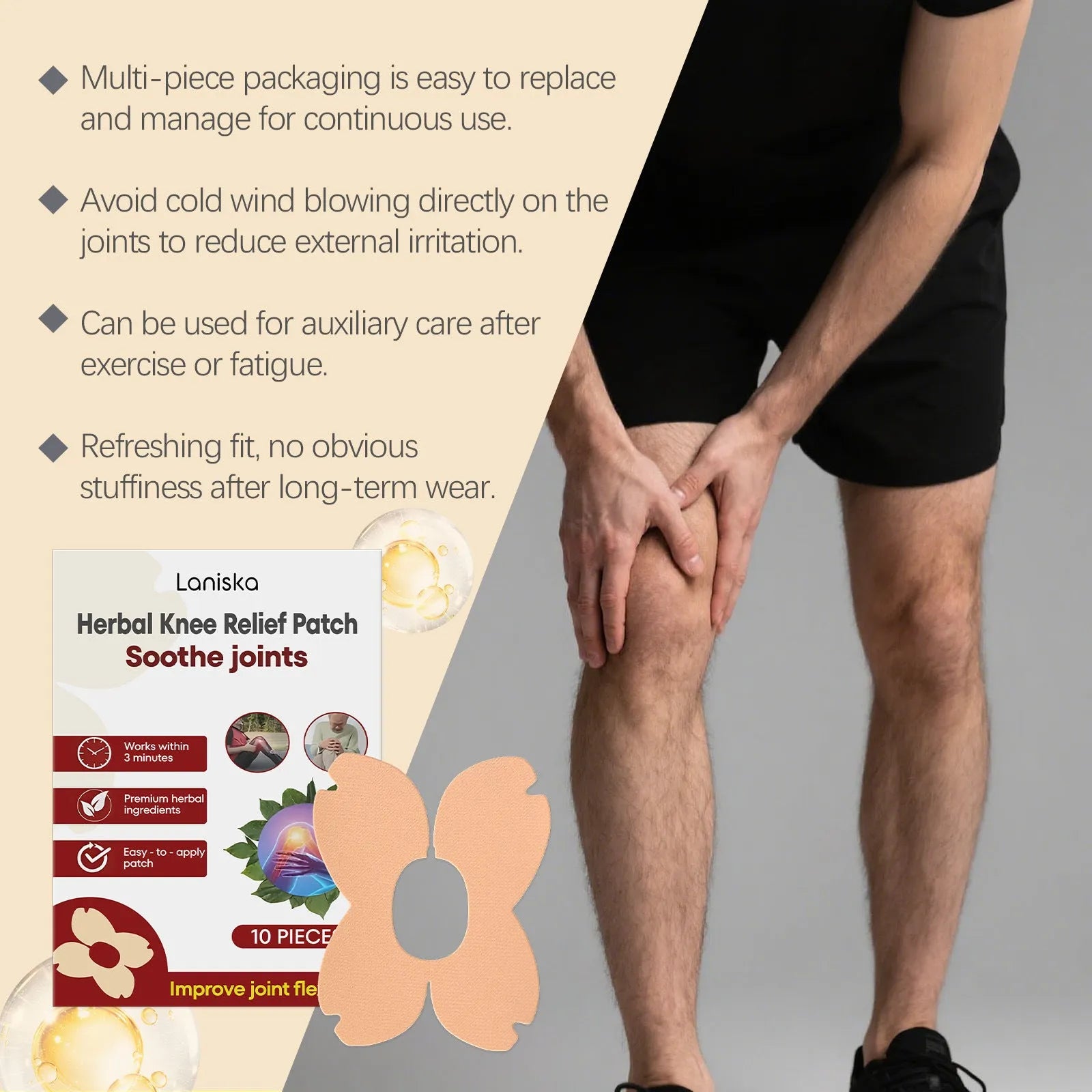 LANISKA herbal moxa leaf and menthol joint care adhesive bandage pack containing 10 pieces.