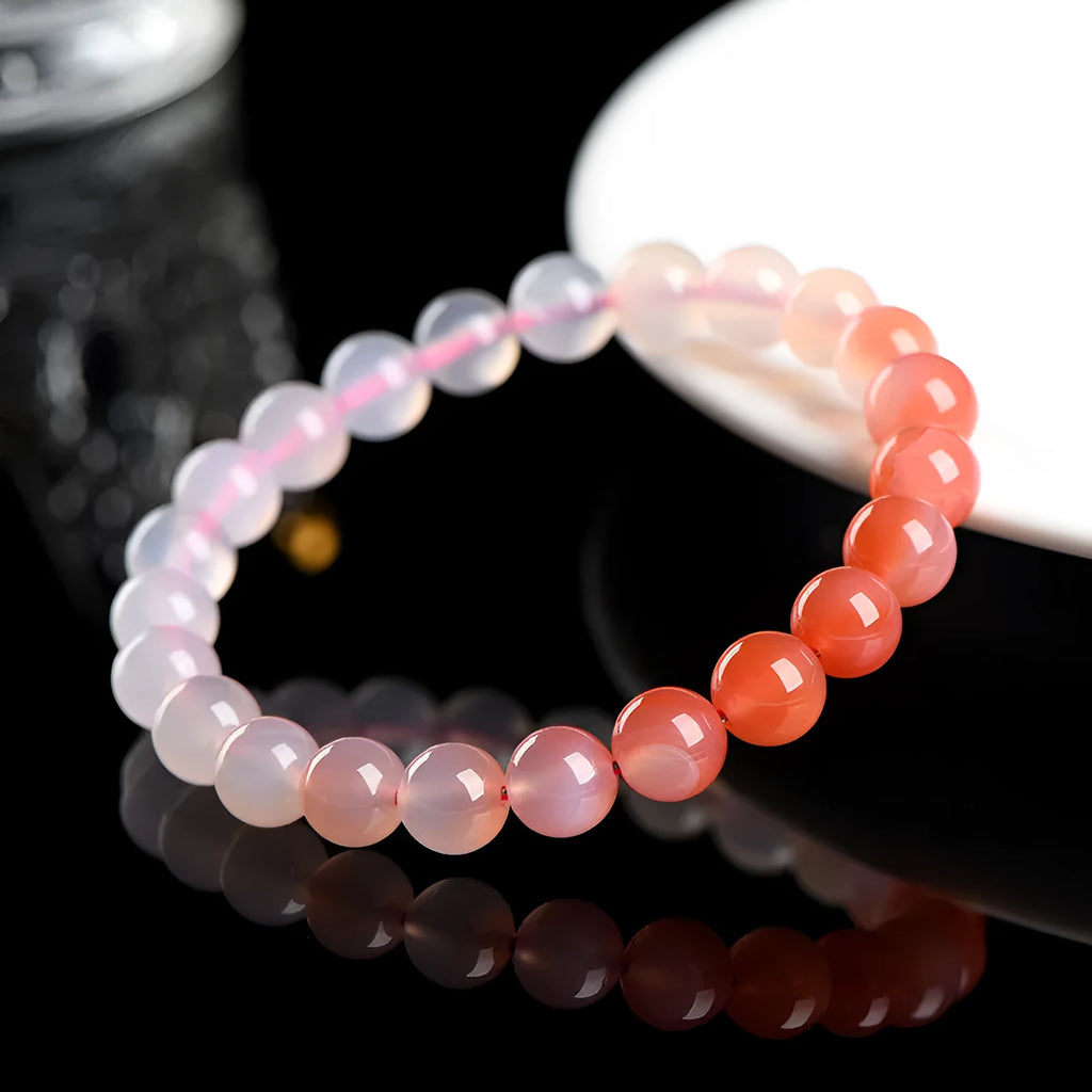 Natural Gradient Yanyuan Agate Bracelet showing geometry beads in a salt source colour gradient on a wrist.
