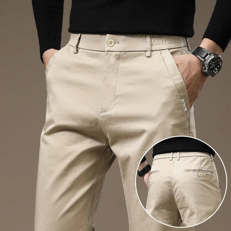 Combed cotton light business casual trousers for men in dark gray, mid-waist style
