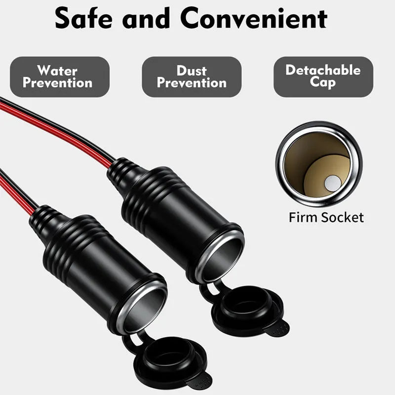 Car 12V 24V cigarette lighter extension cable Y8 one drag two with two USB ports, 15cm wire, Bakelite body