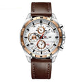 Men's waterproof business calendar quartz watch with leather strap and metal case in various colour options