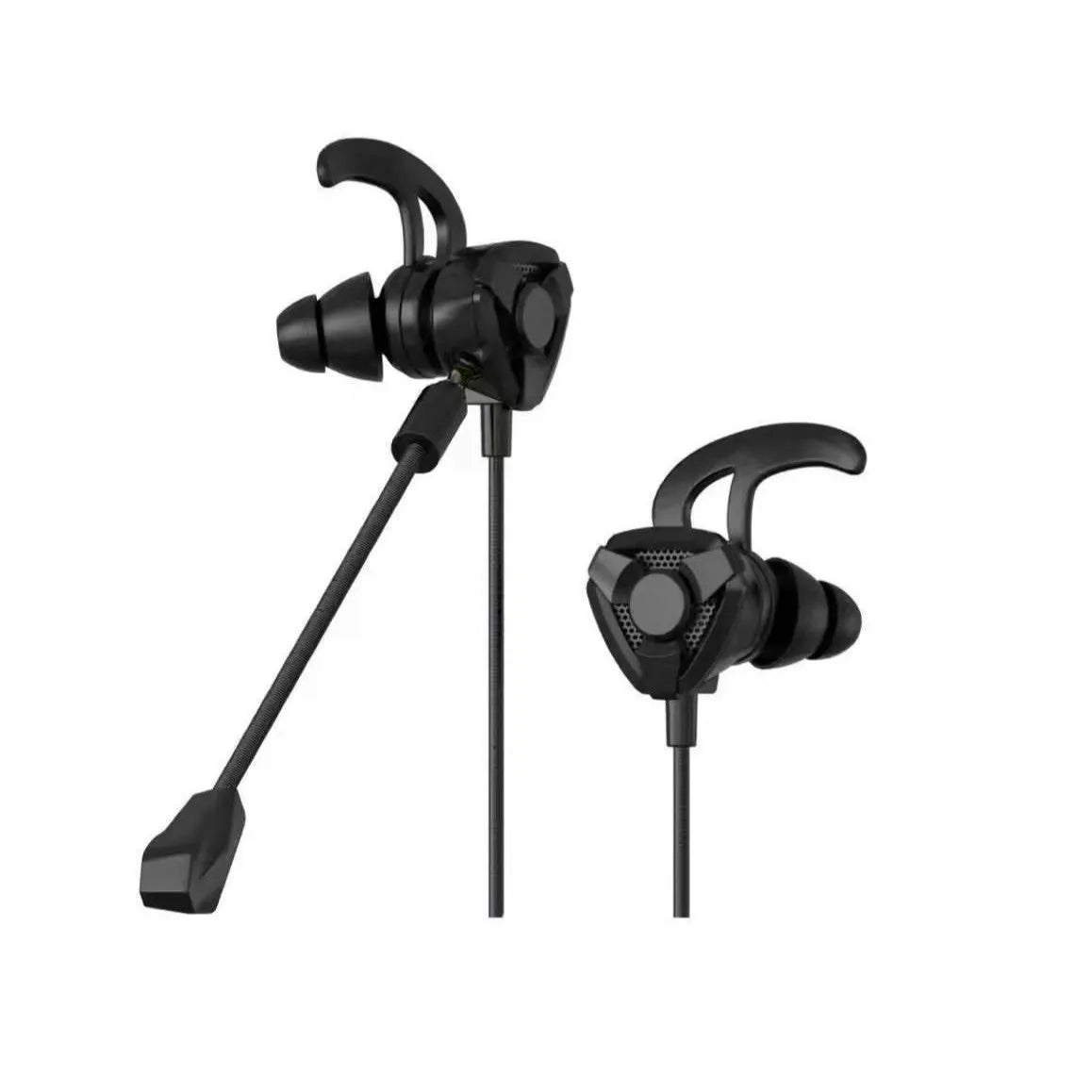 Black and red in-ear gaming earphone with microphone and 3.5mm wired plug