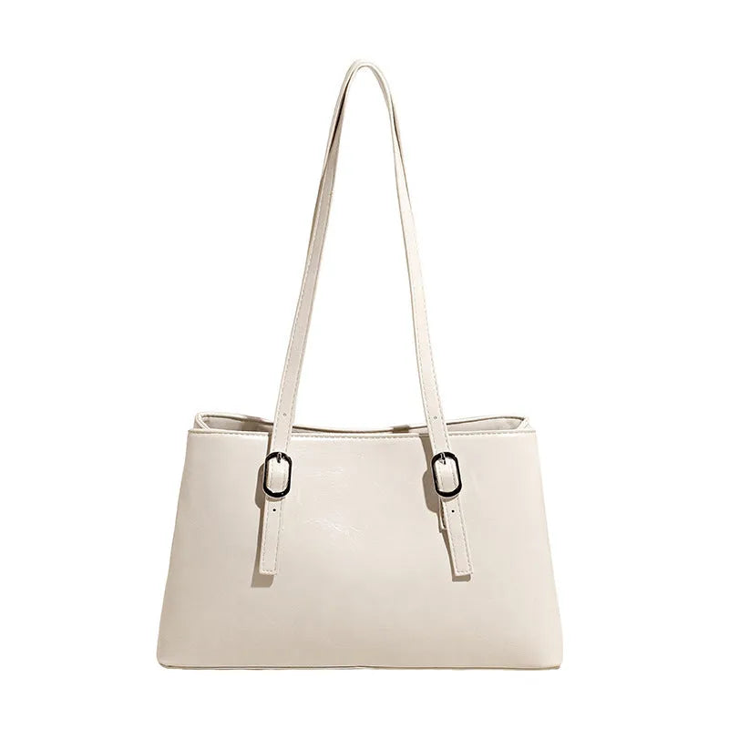 Fashion retro underarm shoulder bag in brown PU with sewing line detail, horizontal square shape