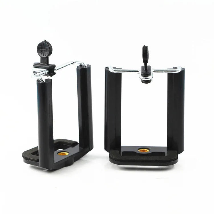 Black U-shaped plastic mobile phone clip holder for attaching to a hose.