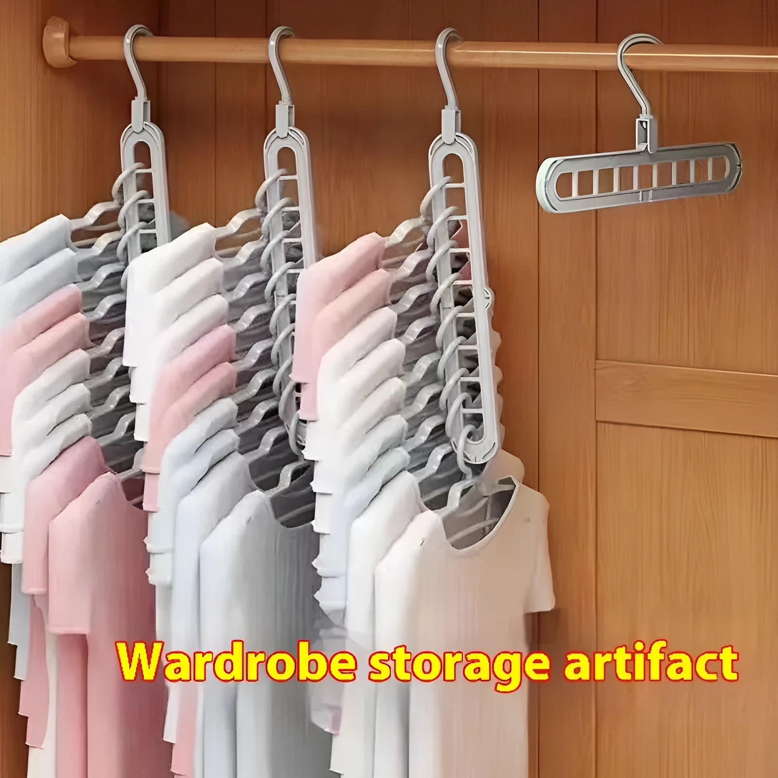 Plastic nine-hole hanger in selected colour for pant storage and folded garment organisation