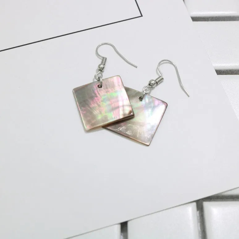 Shell earrings with geometric square panther and rectangular shell designs