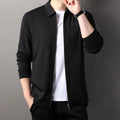 Men's polyester jacket in black, dark grey or apricot with long sleeves and straight hem.