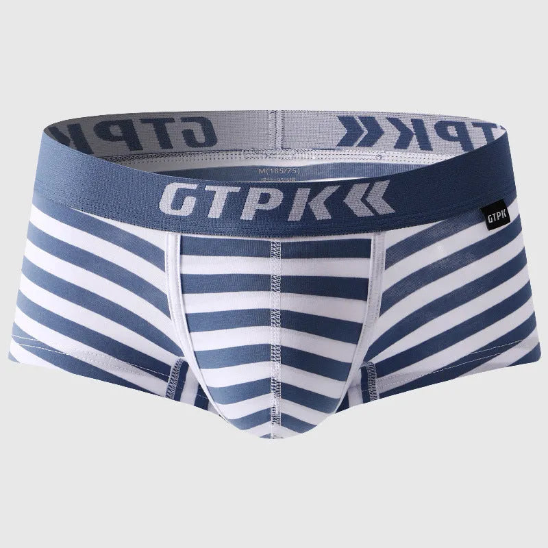 Breathable cotton men's fitness boxer shorts in multiple colours with striped pattern