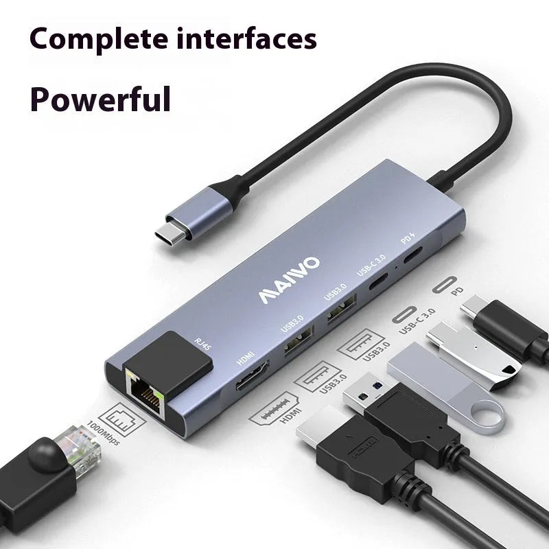 Aluminium alloy Steam Deck six-in-one docking station with 15cm cable, showing HDMI and Ethernet ports.