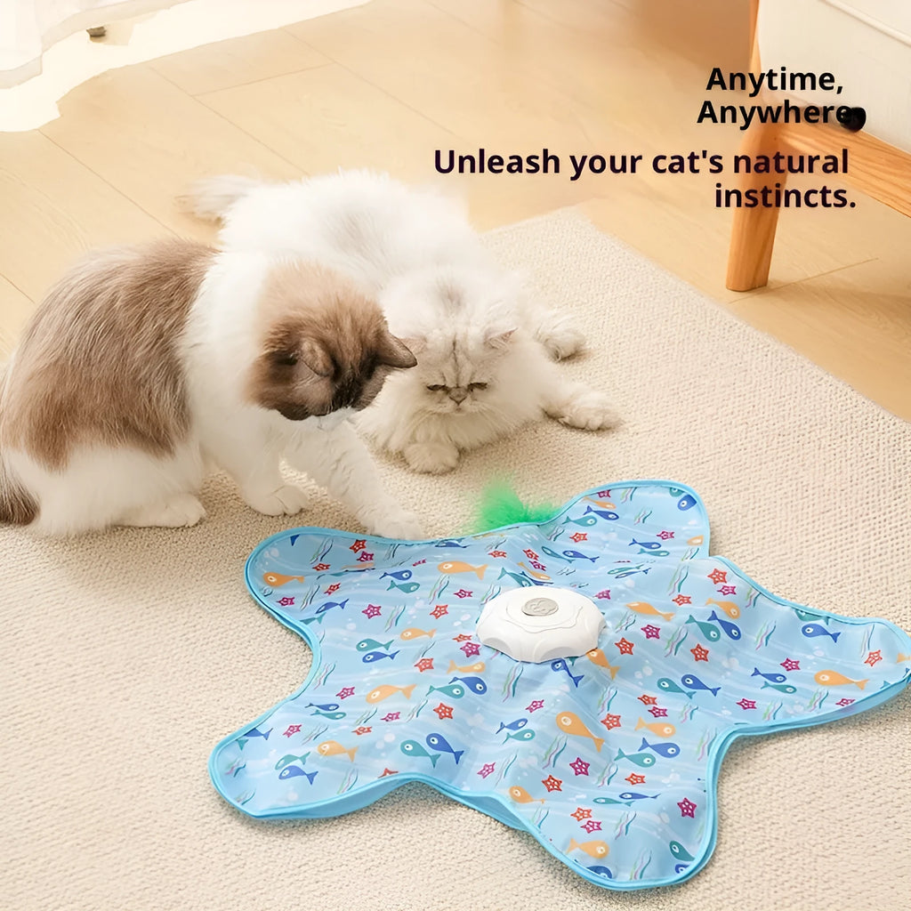 Smart cat hunting cover electric toy in blue with fish design, made from PP material