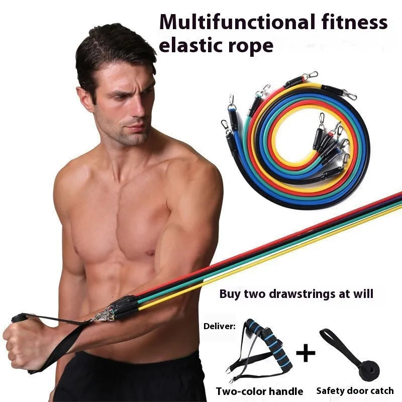 Door-mounted fitness pulling rope set with multiple ABS resistance bands for home workouts
