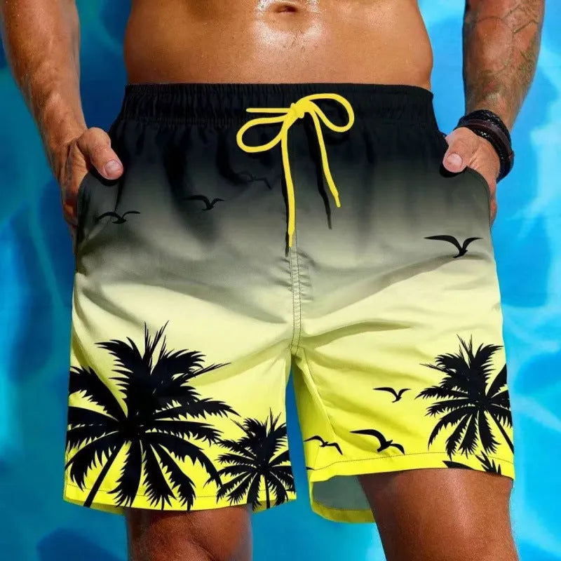 Men's loose board swimming trunks in polyester fabric with ethnic style pattern