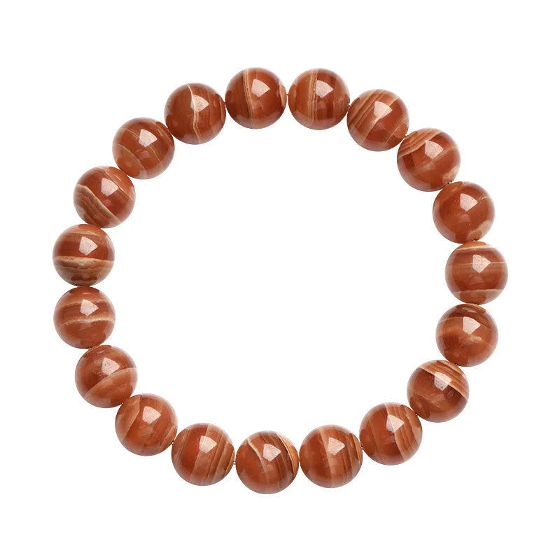 Natural Rhodochrosite round beads bracelet from Peru with geometric design and Ruyi elements