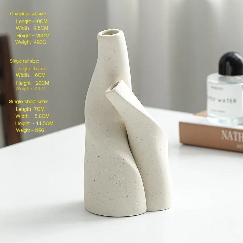 Nordic ceramic shaped double vase in Cream Colour for home decoration ornament