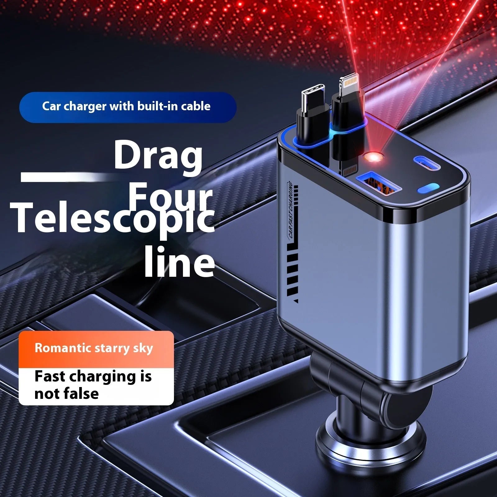 Grey 120W star charger with Type-C output and starry sky top showing RGB flowing light