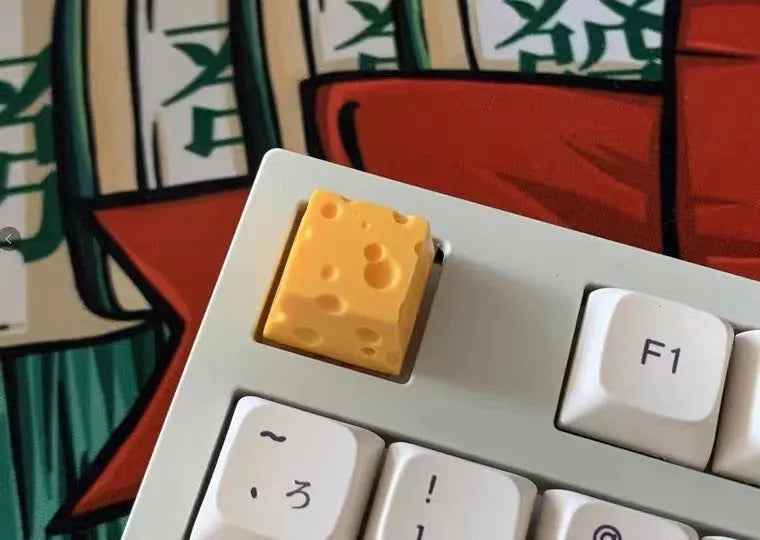 Yellow handmade resin cheese key cap for mechanical keyboards with detailed sculpted design