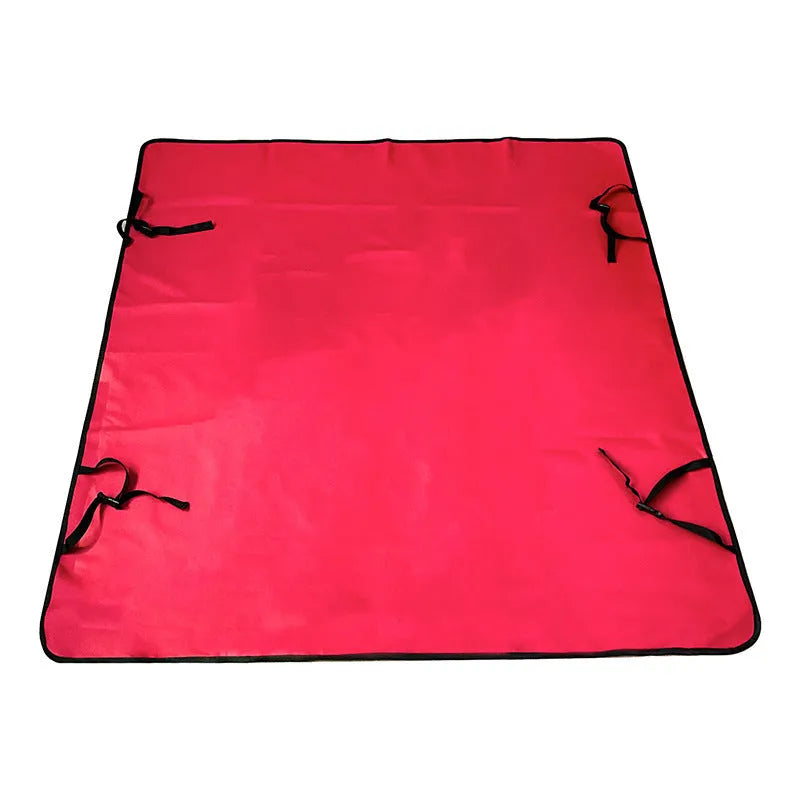 Grey dog bone print water resistant car pet mat measuring 140x110cm on a car rear seat.
