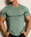 Men's quick-dry stretch t-shirt in polyester fabric, round neck short sleeve design