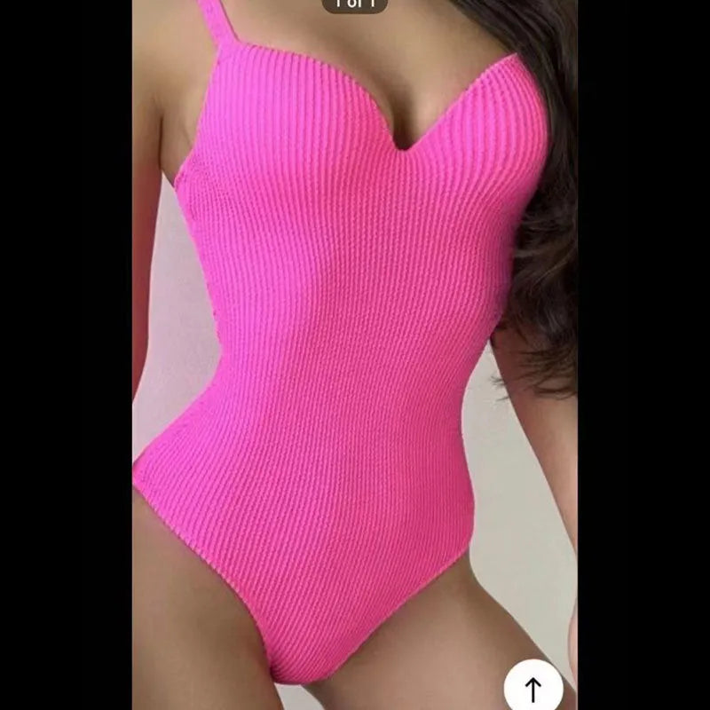 Women's one-piece swimsuit in sunken stripe design with sleeveless cut for swimming