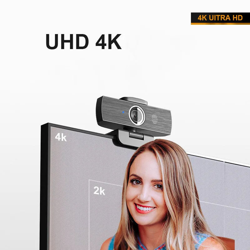 Black Camera Zoom network computer webcam with USB cable and magnetic privacy cover for 4K video conferencing